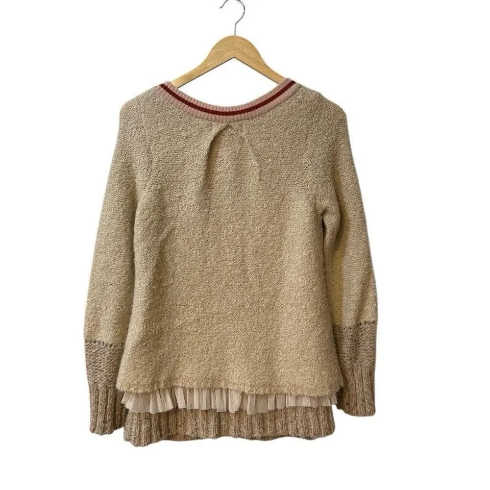 Charlie & Robin Anthropologie Wool Blend Romantic Boho Tiered Tulle Cardigan M